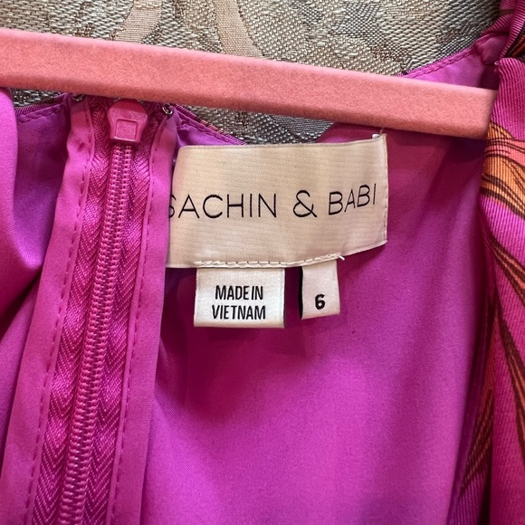 Sachin + Babi Dress | Sachin & Babi Dress Pink Ruffle Leaf Print Mini in Size 6 - Picture 8 of 9